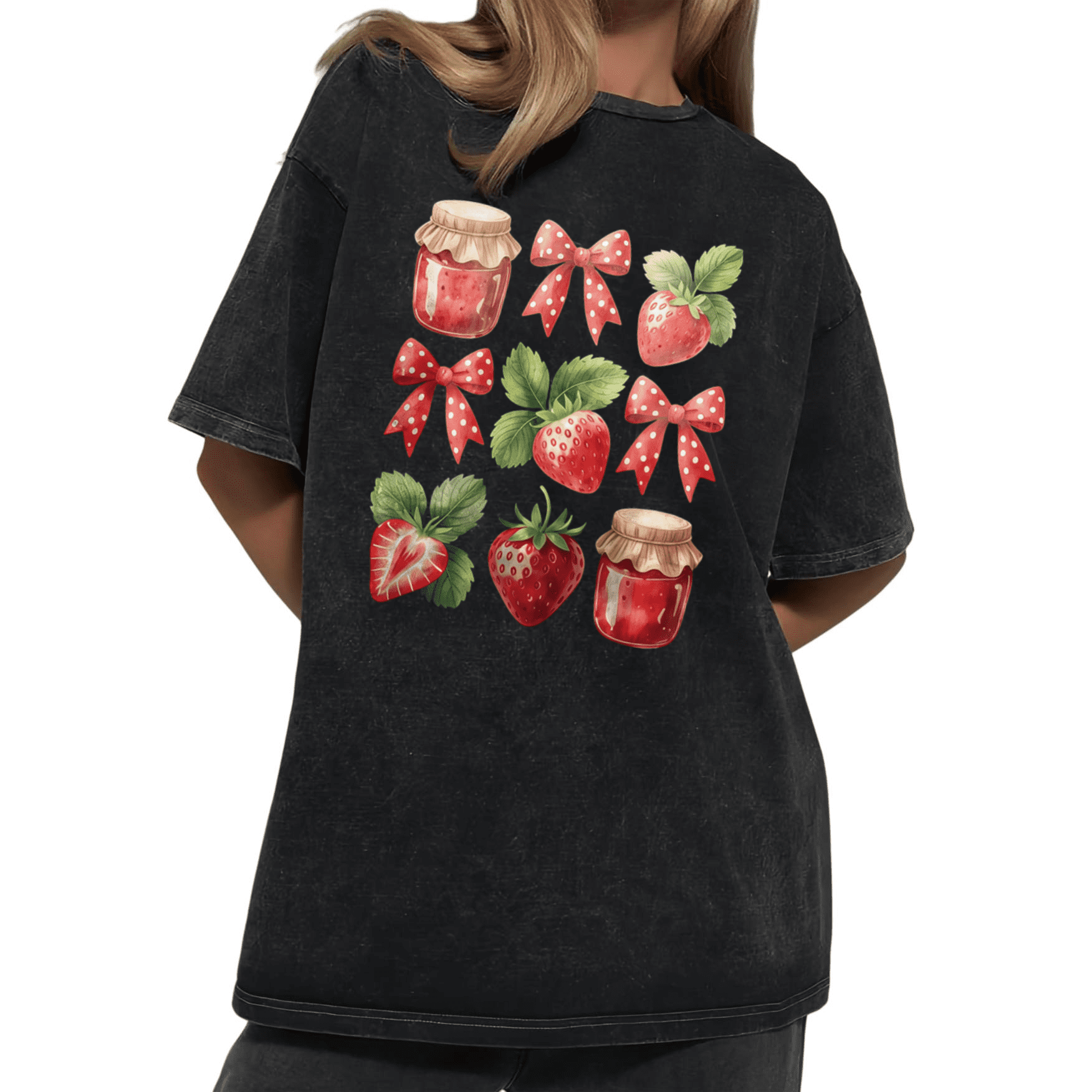 Coquette Strawberry Jam & Polka Dot Bow T-shirt Graphic Tees ...