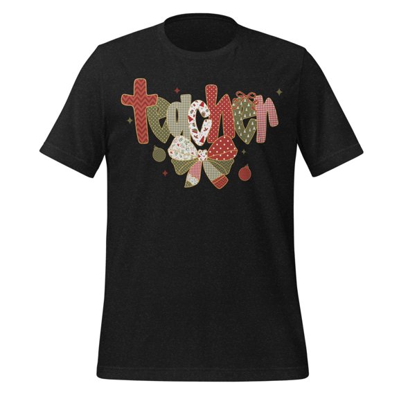 Coquette Style Christmas Shirt for Teacher, Christmas Gift for Teacher, (Black Heather, 2XL)