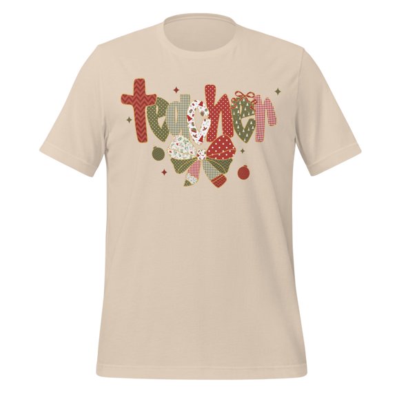 Coquette Style Christmas Shirt for Teacher, Christmas Gift for Teacher, (Soft Cream, L)