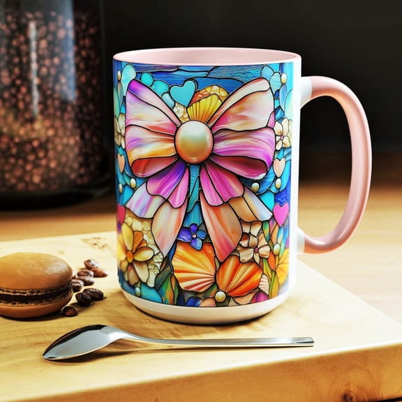 Coquette Summer Mug: Floral Seashell Bow, Girly Coffee Cup