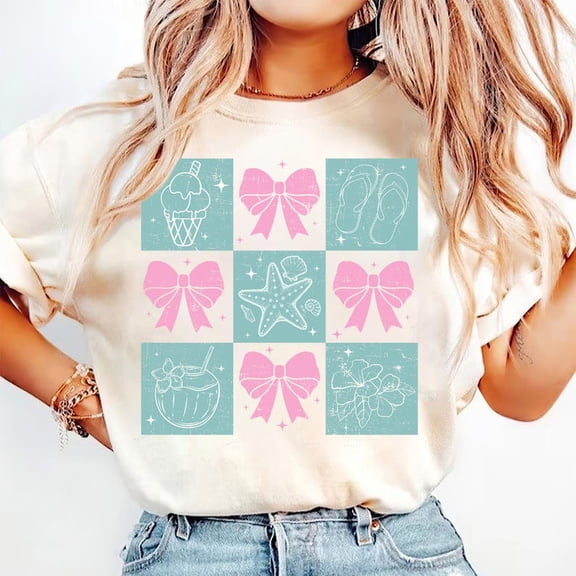 Coquette Summer T-Shirt, Retro Seashell T-Shirt, Beach T-Shirt, Coastal T-Shirt, Retro Summer T-Shirt, Summer Vibes T-Shirt, Vintage Summer T-Shirt, Girls Trip T-Shirt