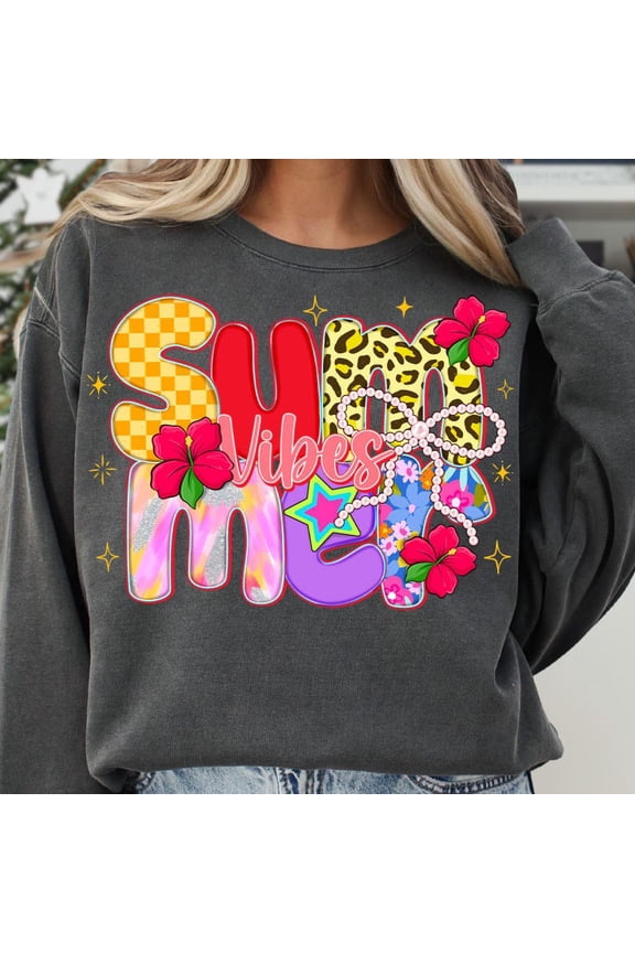 Coquette Summer Vibes Sweatshirt, Retro Beach Shirt, Trendy Summer Vibes Shirt, Preppy Summer Sweatshirt, Sublimation Beach Shirt