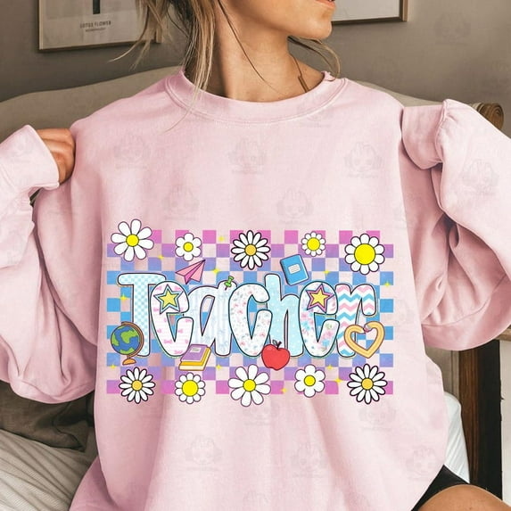 Coquette Teacher Sweatshirt, Preppy Floral Teacher Sweatshirt, Cute Pastel Back To School Sweatshirt, Retro Girly Teacher Sweatshirt.