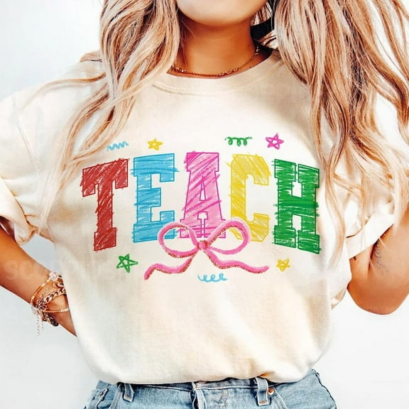 Coquette Teacher T-Shirt, Teacher Gift Shirt, Varsity Teacher Appreciation Tee, Bows Teach Shirt, Coquette Teach Shirt Design