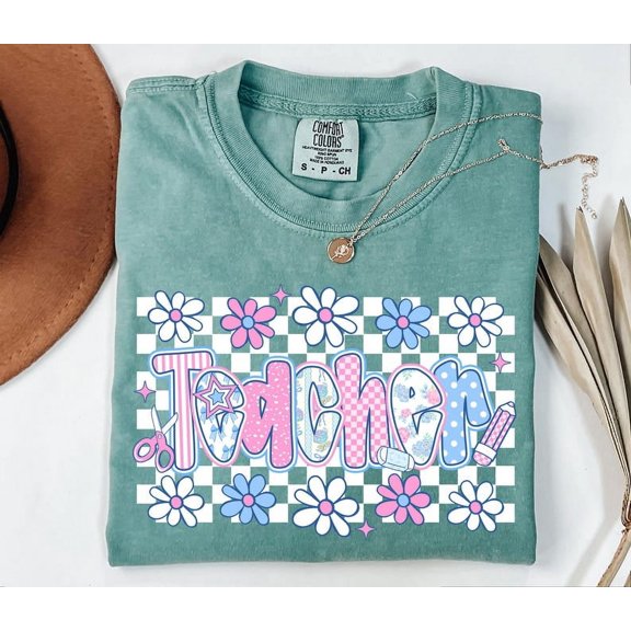 Coquette Teacher T-shirt, Preppy Floral Teacher Shirt, Cute Pastel Back to School Shirt, Retro Girly Teacher Shirt TH-A1518