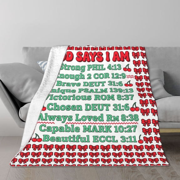 Coquette Throw Blanket Elegant Pink Bow God Says I Am Scripture Theme Throw, Religious Gifts for Grandma 50x40