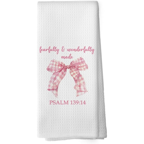 Coquette Trendy Pink Bow Kitchen Towels -Christian Bible Verse Dish Towels, Preppy Girly Plaid Decorative Absorbent Dishcloths Hand Towels for Kitchen Dorm Decor 18x26 Inches