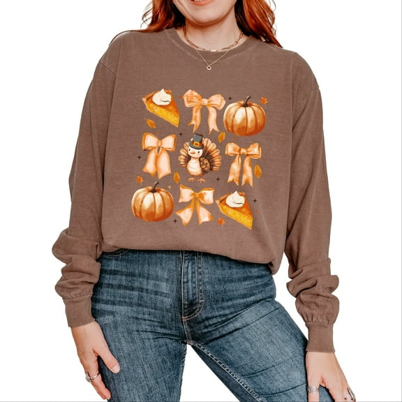 Coquette Turkey Pie - Women's Garment Dyed Long Sleeve Graphic T-Shirt