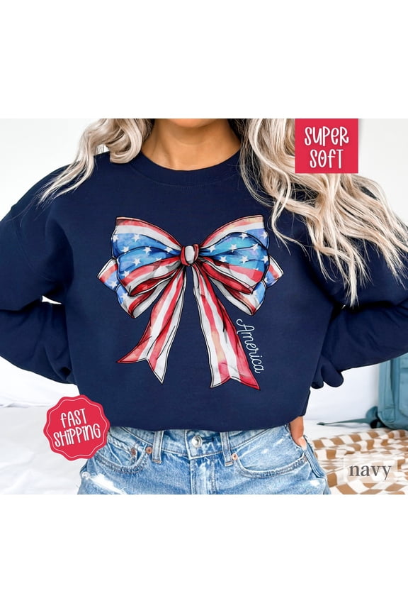 Coquette USA Bow Sweatshirt, America Bow Sweatshirt for July 4th, Memorial Day Sweatshirt, USA Sweatshirt, Election Shirt, Patriotic Bow156 All Size S-5Xl
