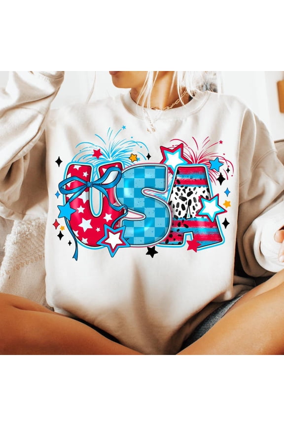 Coquette USA Sweatshirt, Retro America Shirt, 4th of July Sublimation Design, USA Checkered Shirt, Patriotic USA Sweatshirt