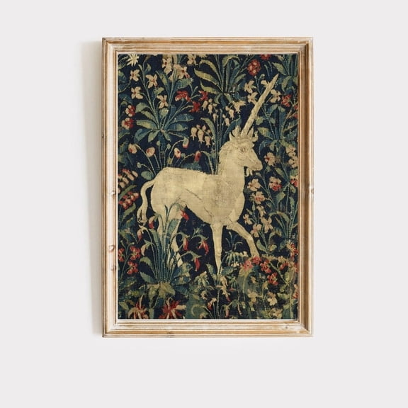 Coquette Unicorn Medieval Art Print, Cottagecore Art, Coquette Room Decor, Dark Academia Decor, Dark Florals UNFRAMED