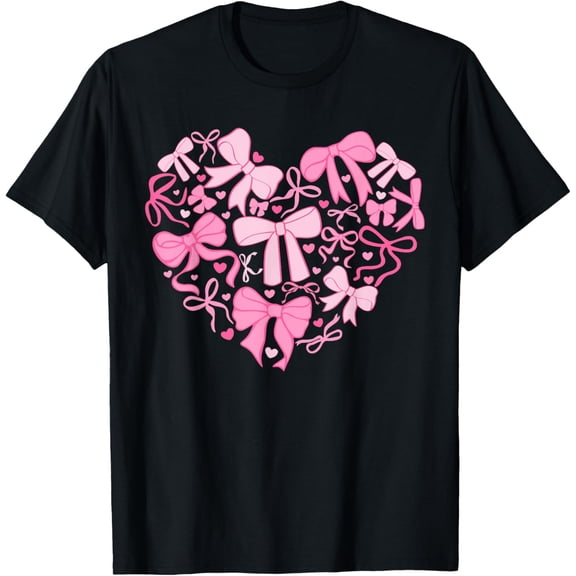 Coquette Valentine Pink Heart Bow Cute Y2k Retro Design T-Shirt