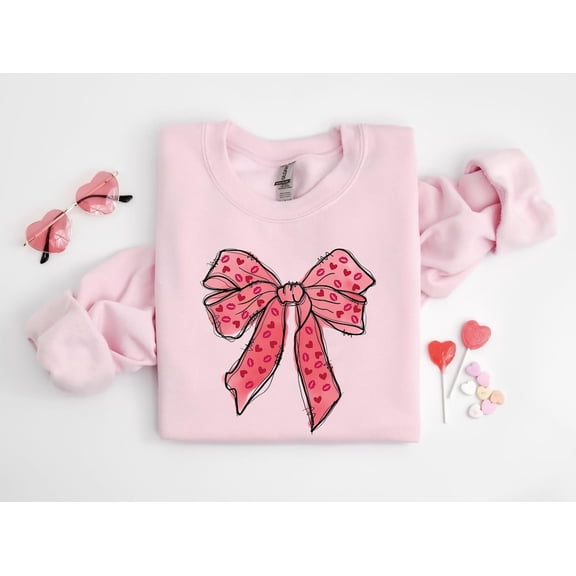 Coquette Valentine'S Day Heart Bow Sweatshirt, Retro Valentine Shirt,Valentines Day Shirt, Coquette With Kiss And Heart Sweater, Coquette SWEATSHIRT All Size S-5XL