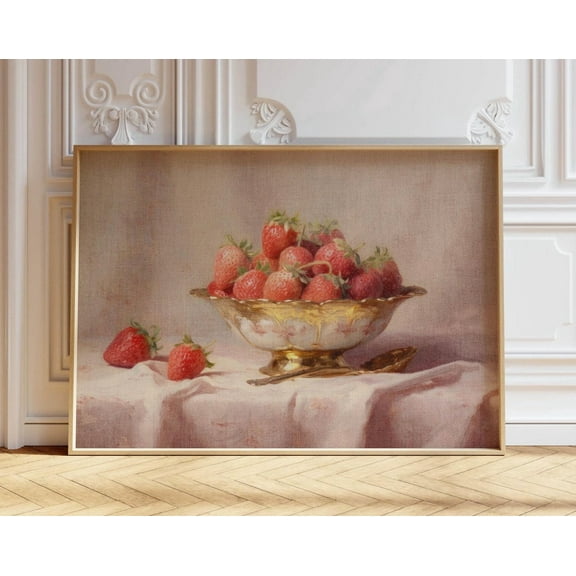 Coquette Wall Print Strawberry Home Decor, Girly Wall Art Vintage Painting Shabby Chic Decor, Old Money Aesthetic Wall Art Pink Room Decor Wall Art, Modern Wall Decor, 8x12 UNFRAMED