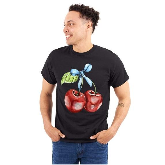 Coquette Watercolor Cherries with Bow Plus Size Crewneck Graphic Tee Shirt Brisco Brands 4X
