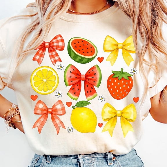 Coquette Watermelon T-Shirt, Summer Fruit Shirt, Mama Lemon Bow Tee, Summer Vibes T-Shirt, Strawberry Floral Shirt, Preppy Girly Summer Tee
