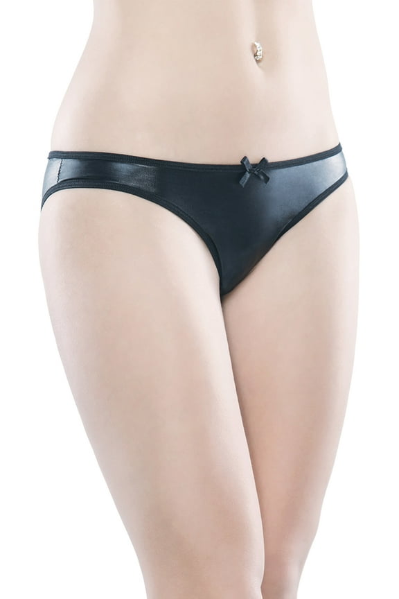 Wet Look Crotchless Panty Black One Size Fits Most