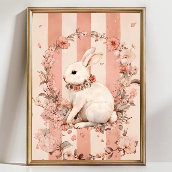 Coquette Whimsical White Bunny Wall Art Floral Rabbit Nursery Decor ...