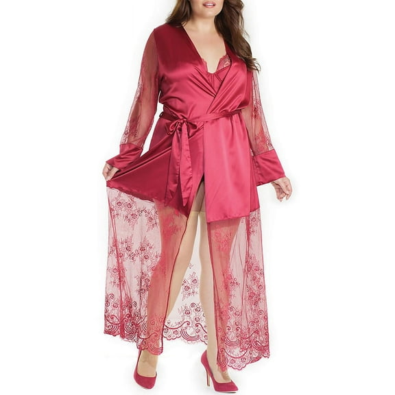 Coquette Womens Plus Size Treasures Satin Long Robe Style-7201X