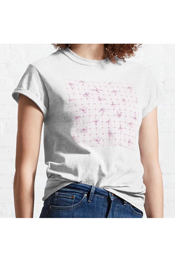 Coquette pink bows on a square patterned background Classic T-Shirt Vintage Birthday Gifts, Vintage Birthday Gift