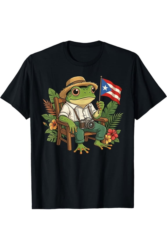 Coqui Frog Puerto Rico Flag Taino Boricua Hispanic Palm T-Shirt , UNISEX Tees