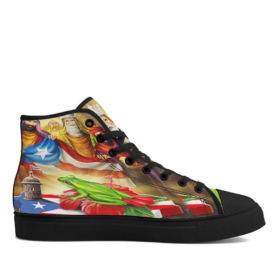 Coqui Frog Three Kings Christmas Puerto Rico High Top Canvas Shoes Sneakers Black Size 4.5