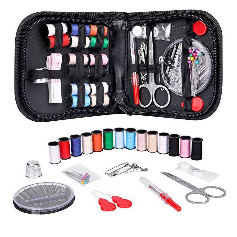 Sewing Kit for Adults, Kids, Beginner, Home, Traveler,Emergency, Portable  Sewing Supplies Contains Soft Tape Measure, Scissors, Thimble, Thread,  Sewing Needles Etc(Black, S)