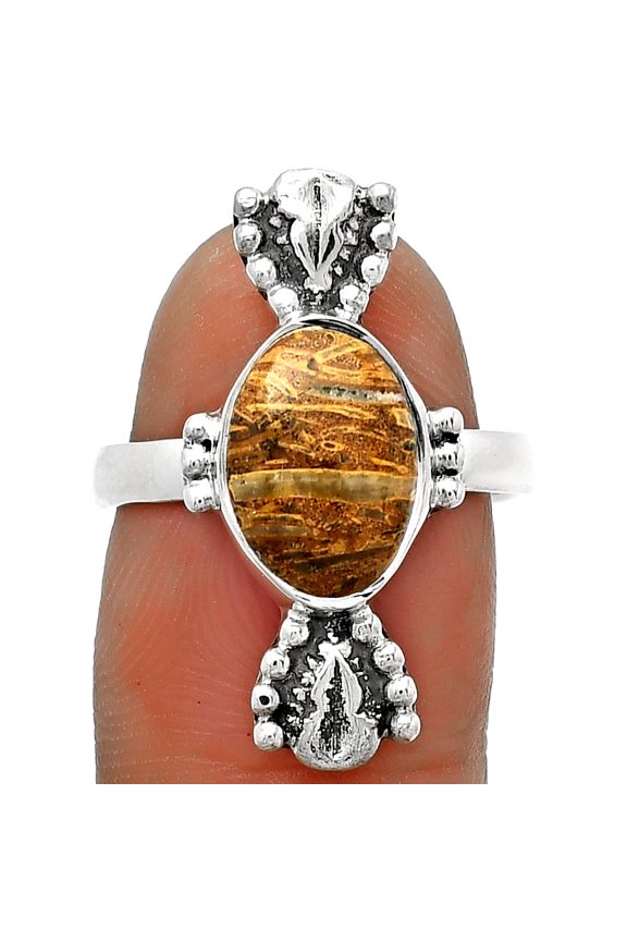 Coquina Fossil Jasper - India 925 Sterling Silver Ring s.7.5 Jewelry R-1126 SDR183297