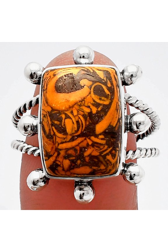 Coquina Fossil Jasper - India 925 Sterling Silver Ring s.9.5 Jewelry R-1268 SDR229075