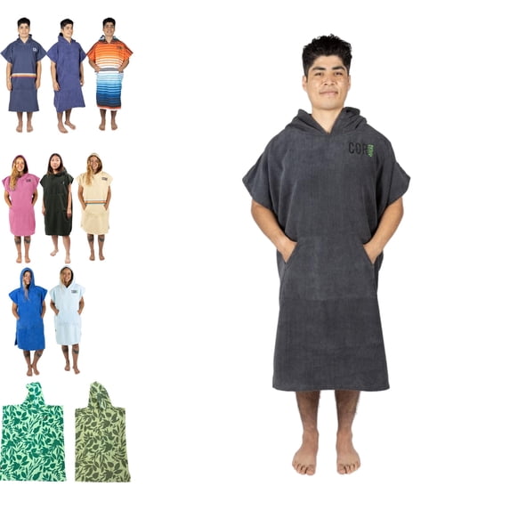 COR Surf Poncho Changing Towel Robe with Hood and Front Pocket | Thick Quick Dry Microfiber Wetsuit Poncho Towel for Surfing Beach Pool Swim (Large Dark Gray)