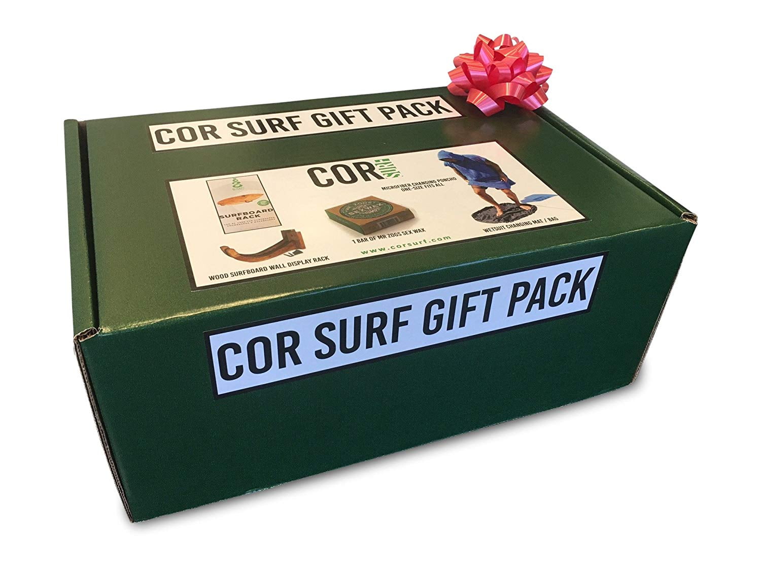 Cor Surf Gear Bundle (4 Items) Microfiber Changing Poncho (COR Green) Wetsuit Changing Mat | Surfboard Wall Rack | Surf Wax All in One Gift Box