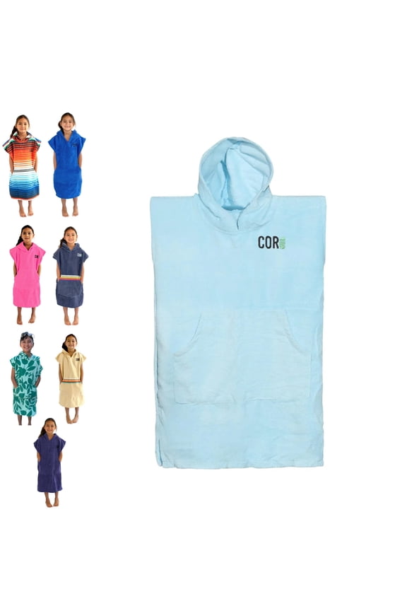 Poncho Changing Towel Robe with Hood and Front Pocket for Kids, Doubles Up As Beach Towel and Blanket, Made of Quick Dry Microfiber, Fits Ages 3-8 Years Old (Light Blue, one Size fits Most)