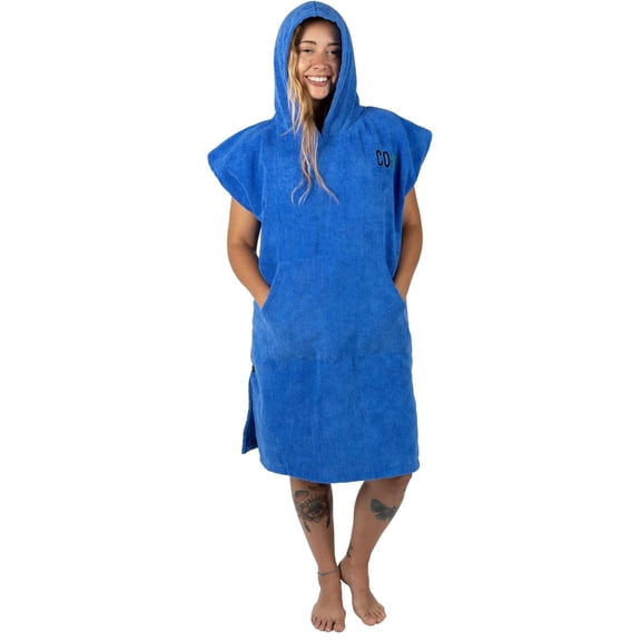 Cor Surf Poncho Changing Towel Robe with Hood and Front Pocket | Quick Dry Microfiber (Medium-Blue)