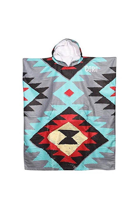 Poncho Changing Towel Robe with Hood and Front Pocket, Made of Quick Dry Microfiber (Large Tribal-Tech)
