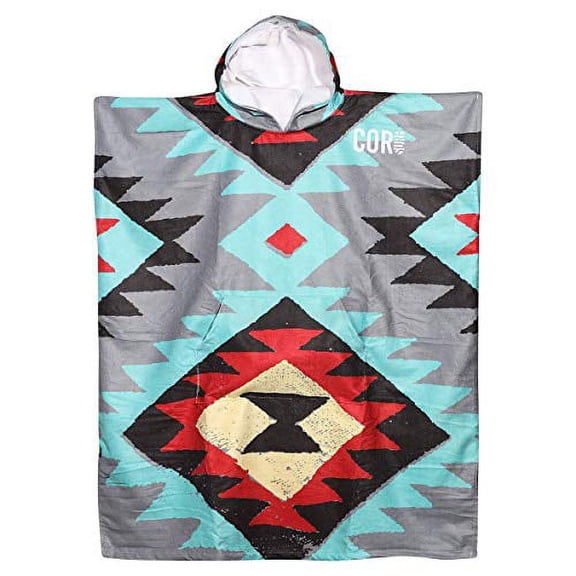 Cor Surf Poncho Changing Towel Robe with Hood and Front Pocket, Made of Quick Dry Microfiber (Large Tribal-Tech)