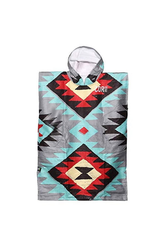Poncho Changing Towel Robe with Hood and Front Pocket, Made of Quick Dry Microfiber (Medium, Tribal-Tech)