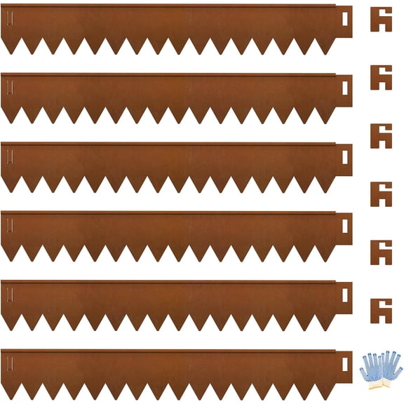 Cor Ten Steel Landscape Edging 40" L x 6" H, Hammer-in Landscape Edging, Metal Garden Edging Border with 6 Clips & Gloves - Edge for Lawn Yard COR-Ten Steel (6 Pack)