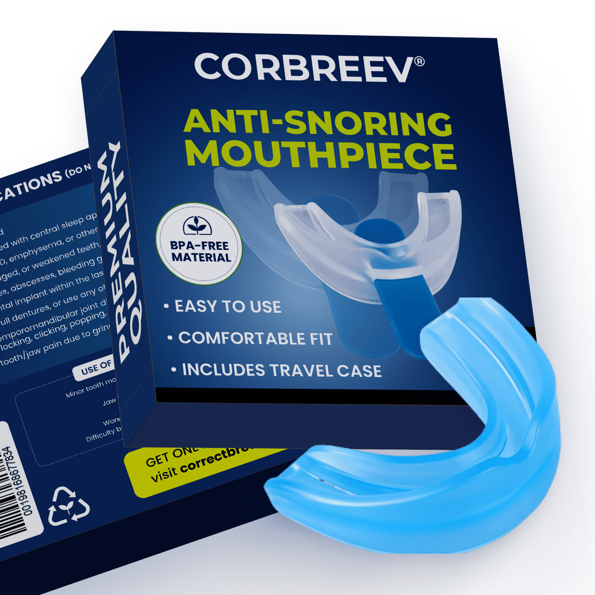 CorBreev Anti-Snoring Devices, Universal Snore Stopping Mouth Guard for a Quiet Nights Sleep, with Travel Case