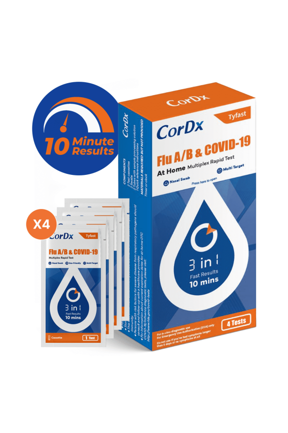 Tyfast At-Home Flu A/B and COVID-19 Rapid Test Kit, Easy, Accurate, Fast Results in 10 Minutes, 4 Tests.