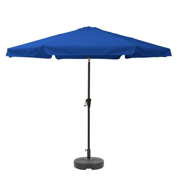 CorLiving 10ft Large Cobalt Blue Round, Market Patio umbrella with Side Flaps and Round Fillable Base - Deck Umbrellas Outside, Table Umbrella Patio, Patio Table Umbrella, Outdoor Umbrellas Patio
