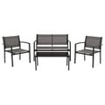 thumbnail image 1 of CorLiving 4 Piece Patio Conversation Set with Loveseat, Single Chairs and Glass Tabletop, Outdoor Furniture without Cushions for Small Spaces - Cushionless Patio Furniture Sets, Grey, 1 of 10