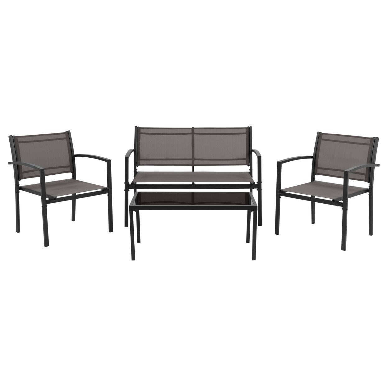 CorLiving 4 Piece Patio Conversation Set with Loveseat, Single Chairs and Glass Tabletop