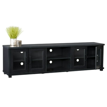 CorLiving - Fremont TV Bench with Glass Cabinets for TVs up to 95" - Ravenwood Black