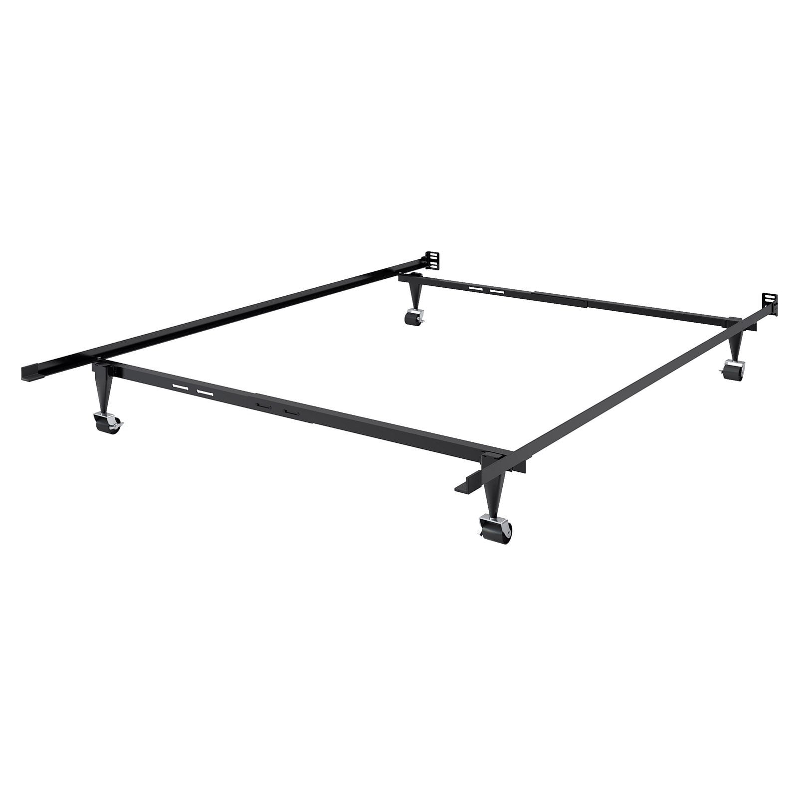Adjustable Black Metal Twin to Full Bed Frame with Wheels