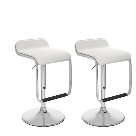 CorLiving Adjustable White Faux Leather Barstool with Foot Rest - Set of 2