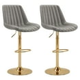 thumbnail image 1 of CorLiving Arwen Curved and Tufted Seat and Back Adjustable Height Faux Leather Barstools with Gold Base, Gray (Set of 2), 1 of 8