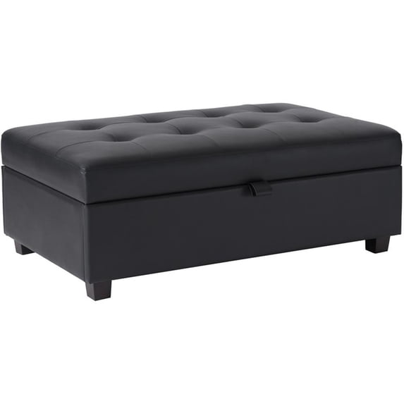 CorLiving Aubin Black Faux Leather Upholstered Contemporary Storage Ottoman