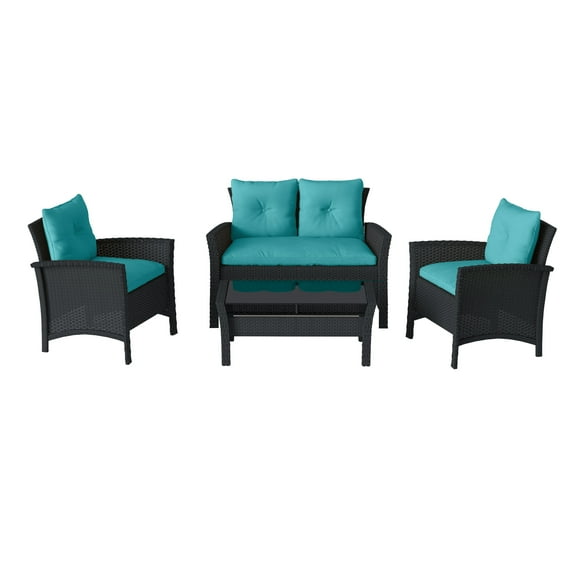 CorLiving Black Resin Rattan Wicker 4pc Patio Set