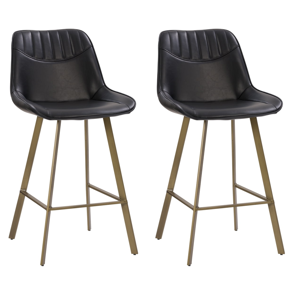 Blakeley Black Faux Leather & Metal 34" Modern Farmhouse Barstools - Set of 2