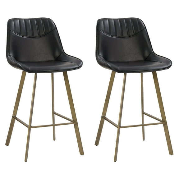 CorLiving Blakeley Black Premium Faux Leather Modern Barstools - Set of 2